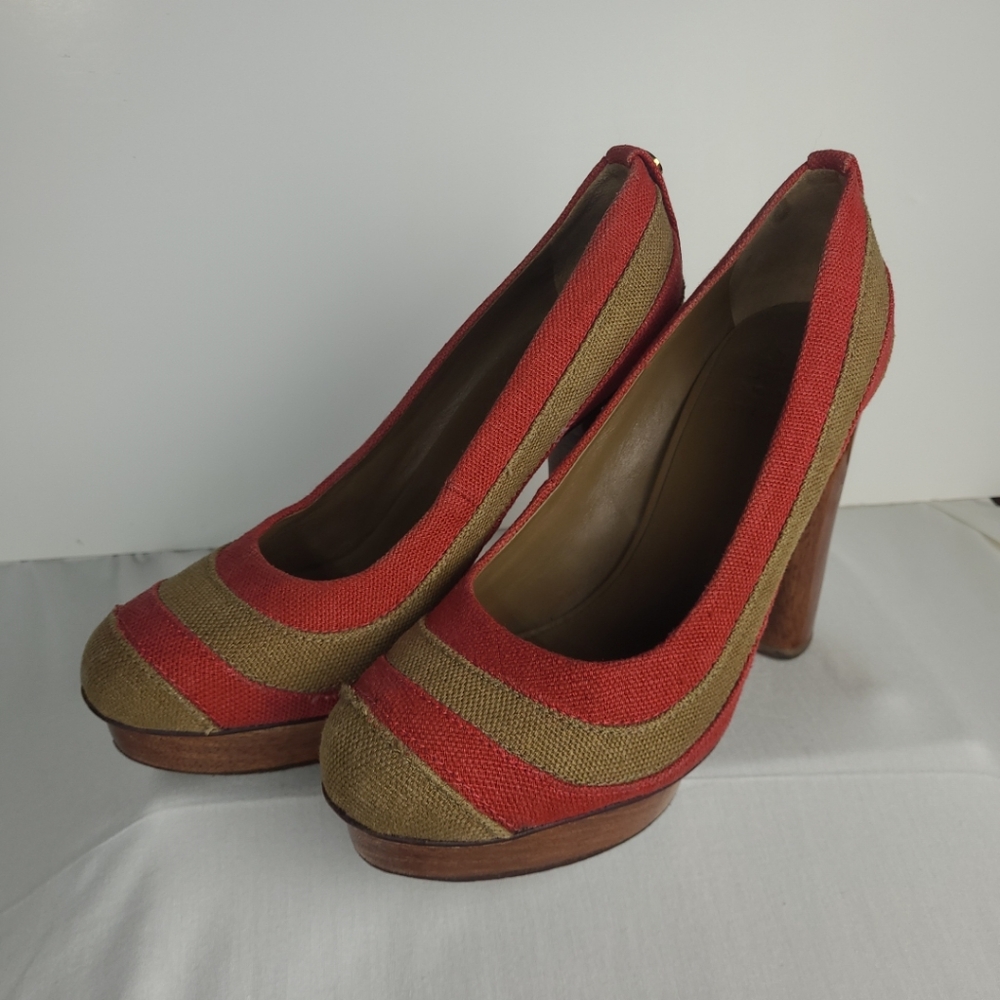 Tory Burch Red and Tan Heels